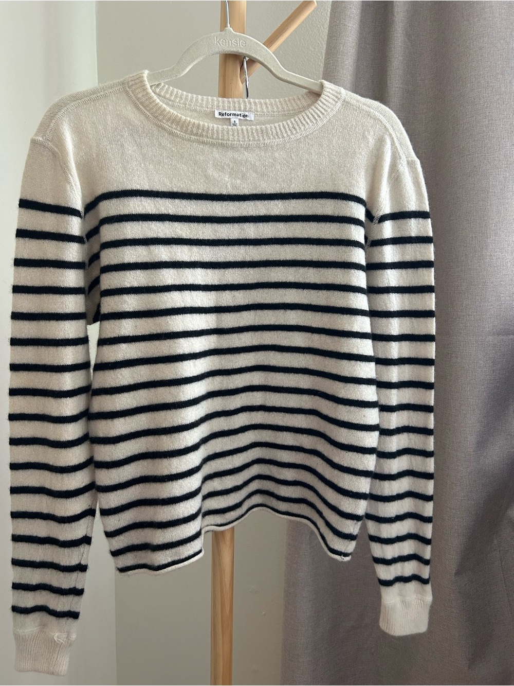 Reformation Cream and Black Striped Cashmere Sweater Size S